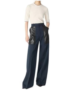 パンツ BOTTEGA VENETA DARK BLUE COTTON PANTS Wide-leg wool pants in blue - Bottega Veneta | Mytheresa