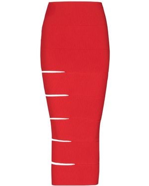 Balmain Long Knit Skirt With Cut-Outs - Red