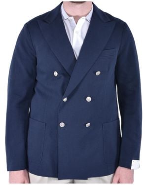 Eleventy Double-Breasted Cotton Blazer - Blue