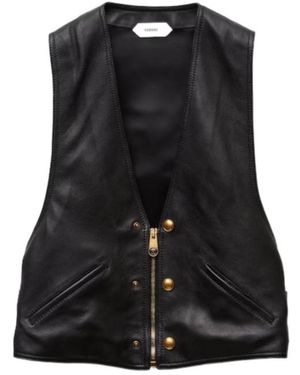 Versace V-Neck Leather Gilet - Black