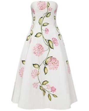 Oscar de la Renta Floral Cotton-Blend Poplin Bustier Gown - White
