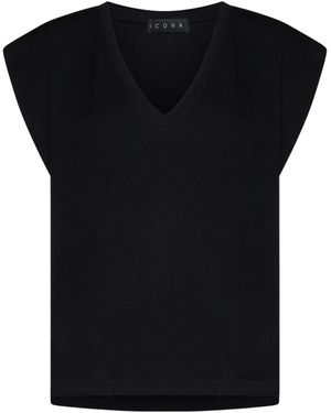 Kaos V-Collar Short-Sleeved T-Shirt - Black