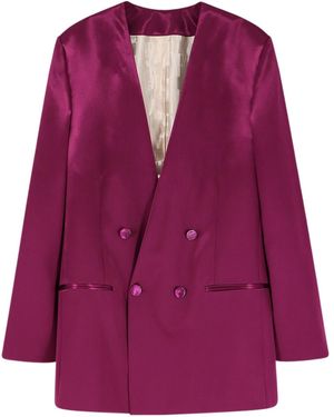 Alberta Ferretti Double-Breasted V-Neck Blazer - Purple