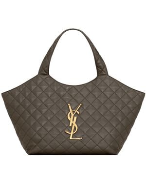 Saint Laurent Icare Quilted Medium Tote Bag - Brown