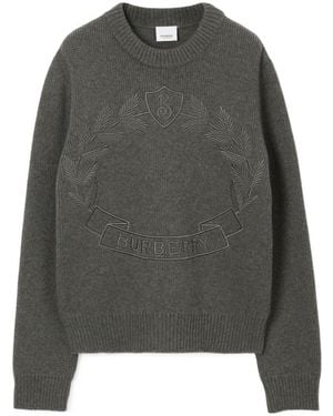 Burberry Logo Embroidered Knitted Jumper - Grey
