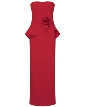 ROTATE BIRGER CHRISTENSEN 3D Floral Peplum Long Dress - Red