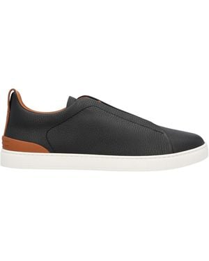 ZEGNA Triple Stitch Leather Trainers - Blue