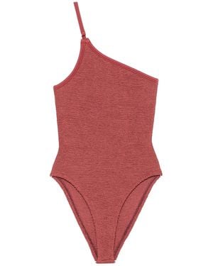 Hunza G One-Shoulder Seersucker Swimsuit - Red