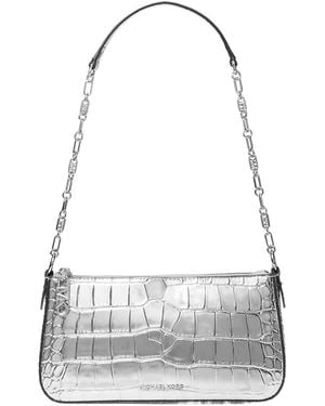 MICHAEL Michael Kors Empire Medium Metallic Embossed Chain-Link Pochette - White