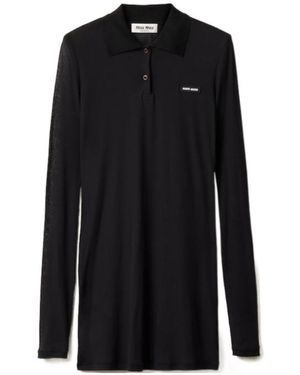Miu Miu Ribbed-Knit Mini Dress - Black