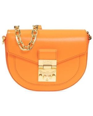 MCM Concave Embossed Logo Satchel - Orange