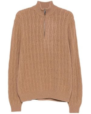 Etro Roma Cashmere Quarter Zip Cable Knit Jumper - Brown