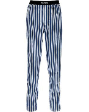 Tom Ford Logo Detail Striped Trousers - Blue