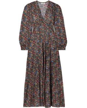 Doen Charleston Floral-Print Organic Cotton-Voile Midi Dress - Gray