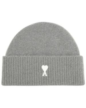 Ami Paris Ami De Coeur Wool Hat - Grey