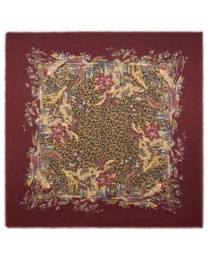Etro Modal And Cashmere Jacquard Shawl With Leopard Motif - Red