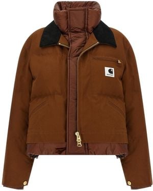 Sacai X Carhartt Wip Logo Patch Puffer Jacket - Brown