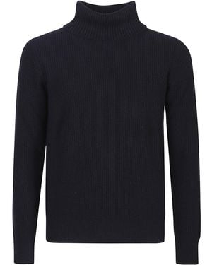 Ballantyne Ribbed Long Sleeved Roll-Neck Sweater - Blue