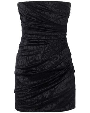 Alex Perry Gathered Leopard-Print Lace Bustier Mini Dress - Black