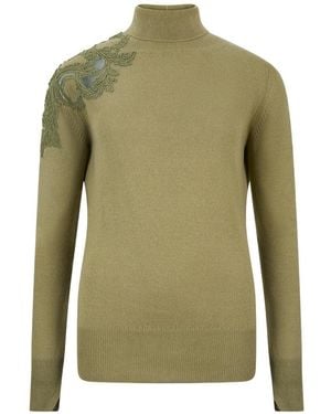 Ermanno Scervino Lace-Appliqué Roll-Neck Sweater - Green