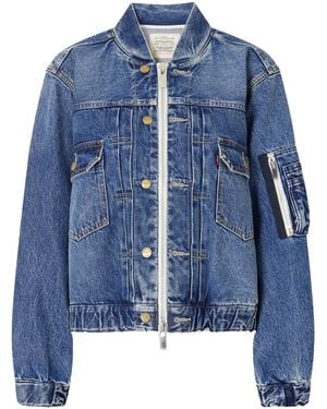 Sacai Washed Denim Bomber Jacket - Blue