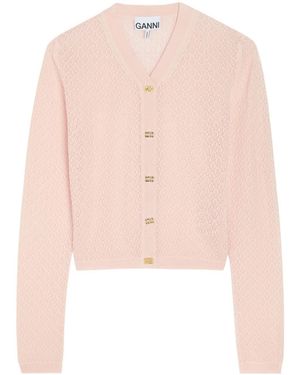 Ganni Pointelle Knit Cardigan - Pink