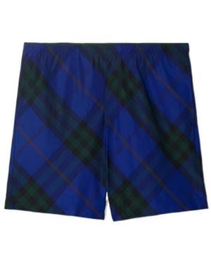 Burberry Chequered Knee-Length Twill Swim Shorts - Blue