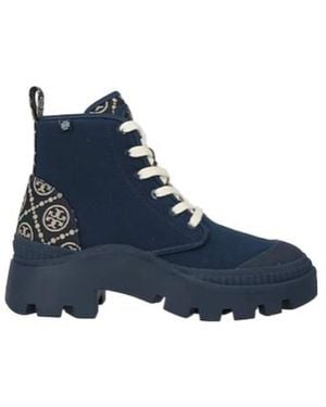 Tory Burch Colorful Thick-Soled Canvas Boots - Blue