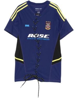 Martine Rose Lace-Up Logo-Print T-Shirt - Blue