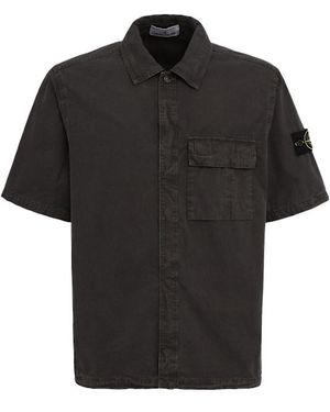 Stone Island Logo Cotton Short Sleeved Shirt - Black
