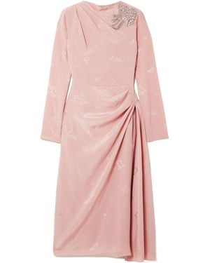 Erdem Embellished Draped Crinkled-Silk And Cotton-Blend Jacquard Midi Dress - Pink