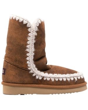 Mou Round-Toed Ankle Boots - Brown