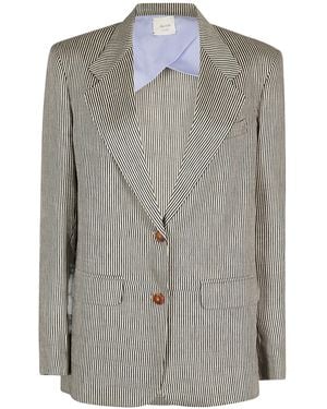 Alysi Striped Single-Breasted Blazer - Grey