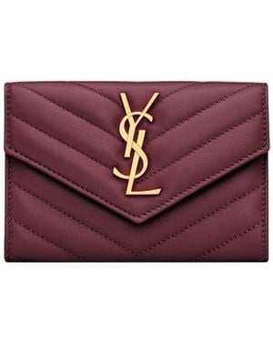 Saint Laurent Cassandre Matelassé Small Envelope Wallet - Purple