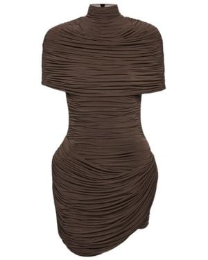 Magda Butrym High-Neck Draped Mini Dress With Cape Detail - Brown