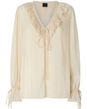 Pinko Biddy Ruffled Long Sleeved Blouse - Natural