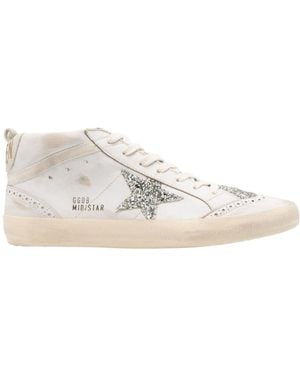 Golden Goose Mid Star Glittered Trainers - White