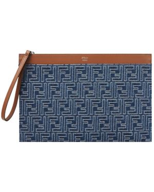 Fendi Ff Medium Flat Pouch - Blue