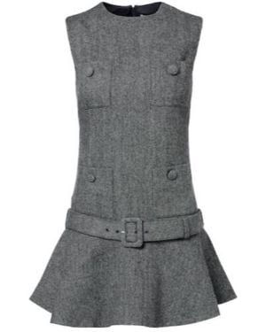 Self-Portrait Herringbone Wool-Blend Minidress - Gray