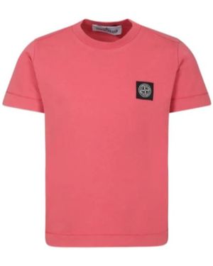 Stone Island Junior Compass-Patch Crewneck T-Shirt - Pink