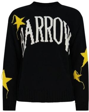 Barrow Star Fringe Intarsia Crewneck Knit Sweater - Black