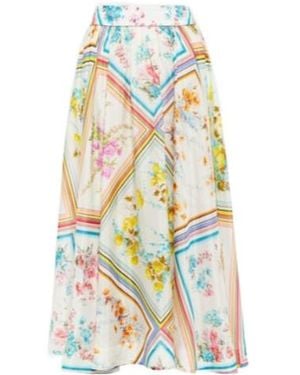Zimmermann Halcyon Floral Silk Midi Skirt - White