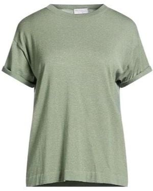Brunello Cucinelli Solidcolor Lightweight Knit Shortsleeve Top - Green