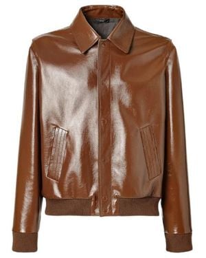 Fendi Long Sleeved Leather Jacket - Brown