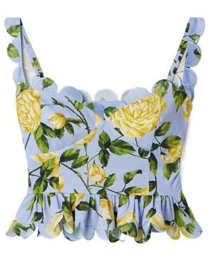 Oscar de la Renta Scalloped Edge Cropped Top - Blue