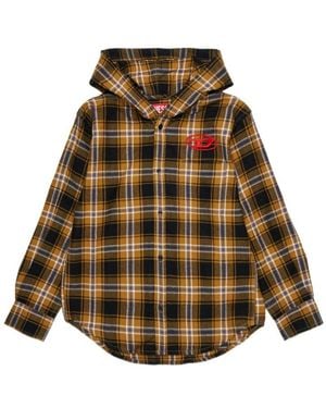 DIESEL Check-Print Hooded Shirt - Natural
