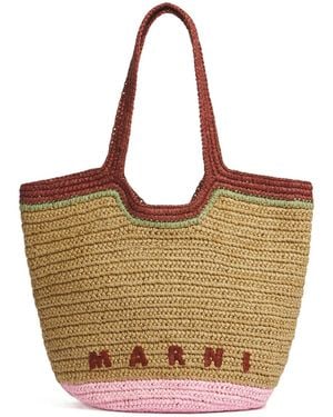 Marni Burgundy And Paper Raffia Seaside Hobo Bag - Brown