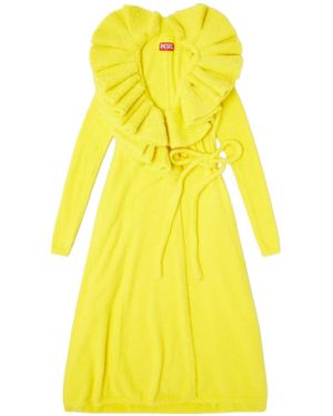 DIESEL Fluffy Ruffled-Neck Midi Dress - Yellow