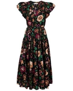Ulla Johnson Marin Floral Cotton Poplin Midi Dress - Black