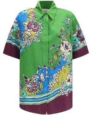 ALÉMAIS Nanci Printed Tie-Back Shirt - Green